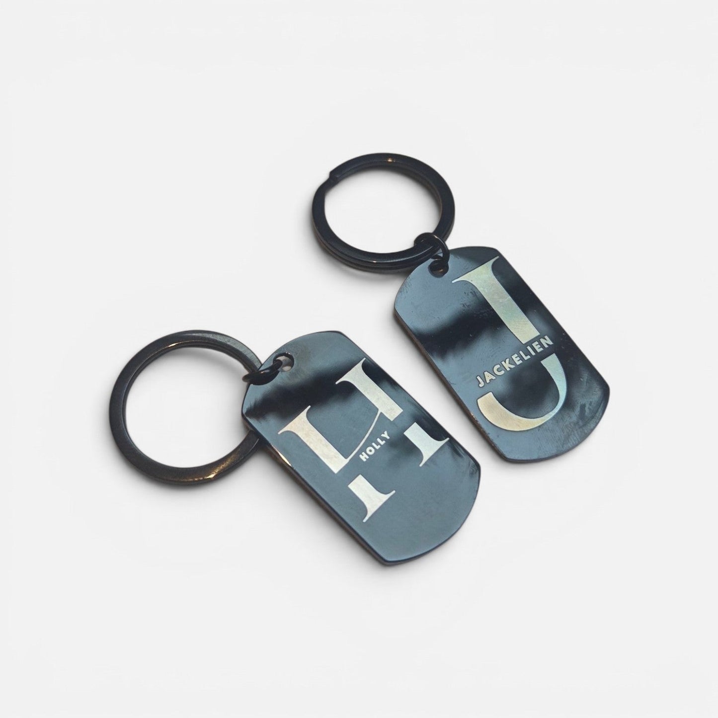 RVS dogtag sleutelhanger zwart met naam – gegraveerd - 3DTS
