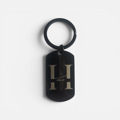 RVS dogtag sleutelhanger zwart met naam – gegraveerd - 3DTS